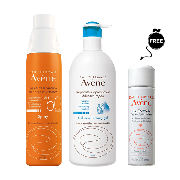 Avène - Spray For Adulte SPF50+ & After Sun Repair + Free Mini Thermale Spray Bundle