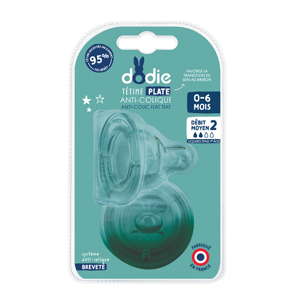 Dodie - Teat Sensation+ Flat Anti-Colic Wide Neck 0-6 months 2 Medium Flow