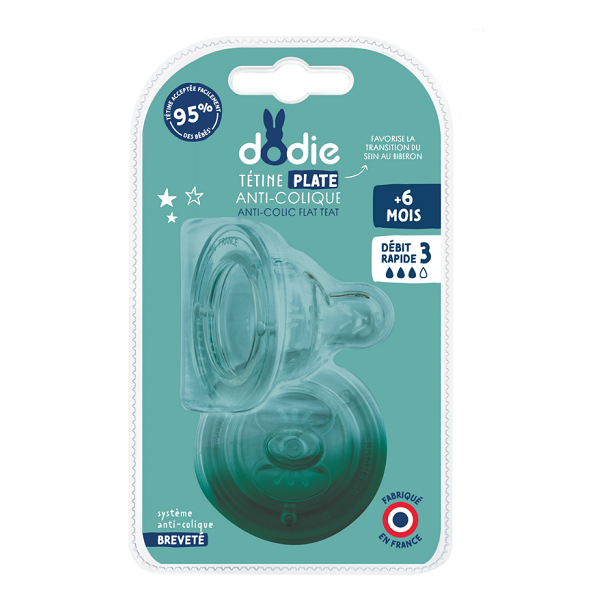 Dodie - Teat Sensation+ Flat Anti-Colic Wide Neck 6+ months 3 Fast Flow