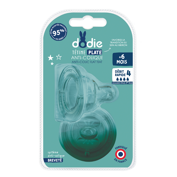 Dodie - Teat Sensation+ Flat Anti-Colic Wide Neck 6+ months 4 Thick Liquid Flow