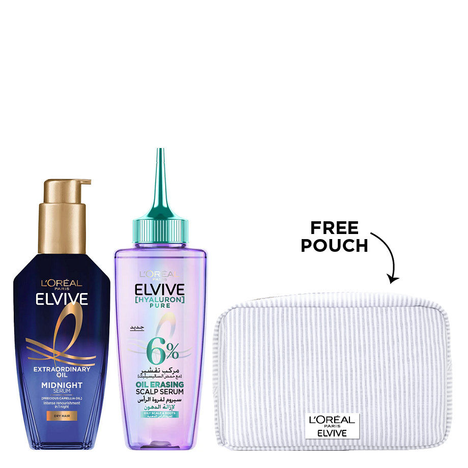 Elvive - Hyaluron Pure Oil Erasing Scalp Serum & Extraordinary Oil Midnight Serum Bundle