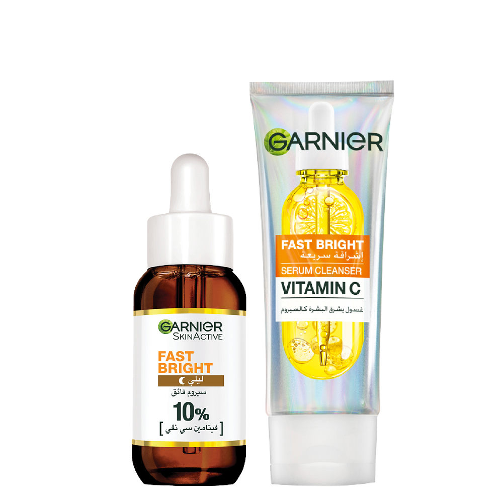 Garnier - Fast Bright Night Booster Serum 10% & Vitamin C Booster Serum Cleanser Bundle