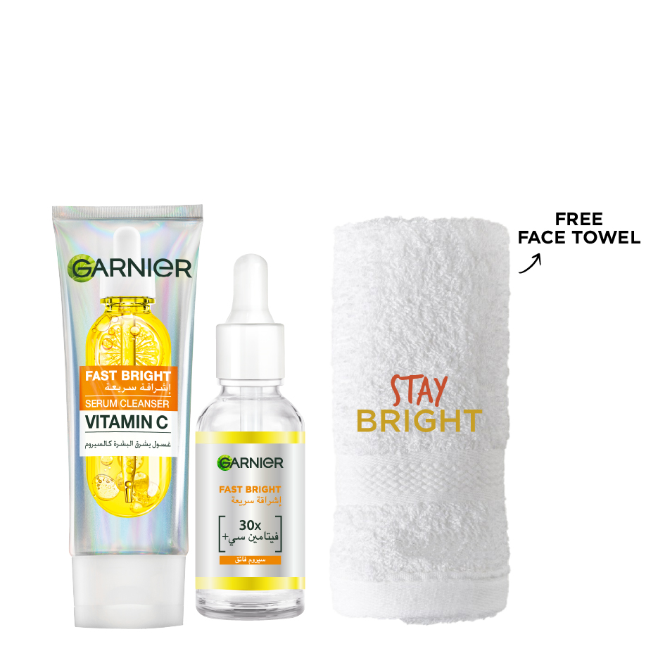 Garnier - Fast Bright Vitamin C Serum Cleanser & Vitamin C Booster Serum Bundle