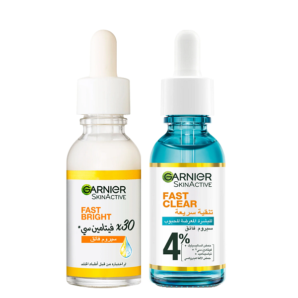 Garnier - Fast Bright Vitamin C Serum & Fast Clear Booster Serum Bundle