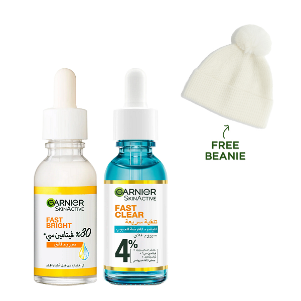 Garnier - Fast Bright Vitamin C Serum & Fast Clear Booster Serum Bundle