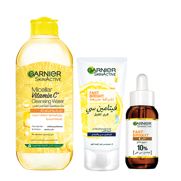 Garnier - Micellar Vitamin C Cleansing Water, Night Booster Serum & Night Vitamin C Cream Bundle