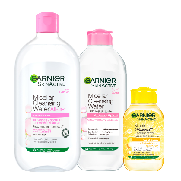 Garnier - SkinActive Micellar Cleansing Water ( 400ml + 700ml ) & Micellar Vitamin C Cleansing Water 100ml Bundle