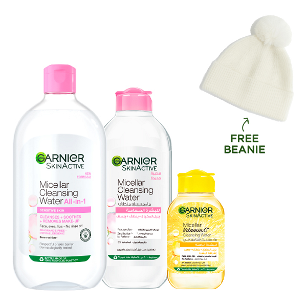 Garnier - SkinActive Micellar Cleansing Water ( 400ml + 700ml ) & Micellar Vitamin C Cleansing Water 100ml Bundle