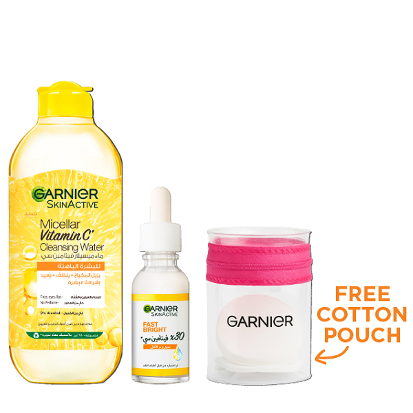 Garnier SkinActive - Fast Bright 30x Vitamin C Booster Serum & Micellar Vitamin C Cleansing Water Bundle