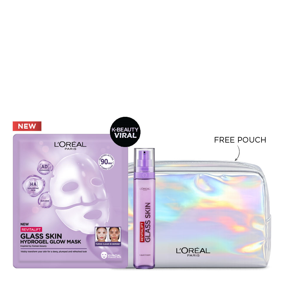 L'Oreal - Revitalift Glass Skin Hydrogel Glow Mask & Skin Liquid Cream Bundle
