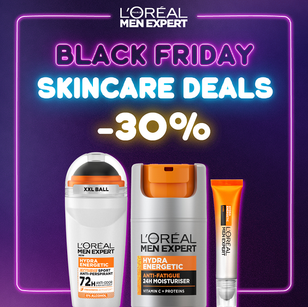 L'Oreal Men Expert - Hydra Energetic Moisturiser, Eye Roll On & Extreme Sport Deodorant Roll On Bundle