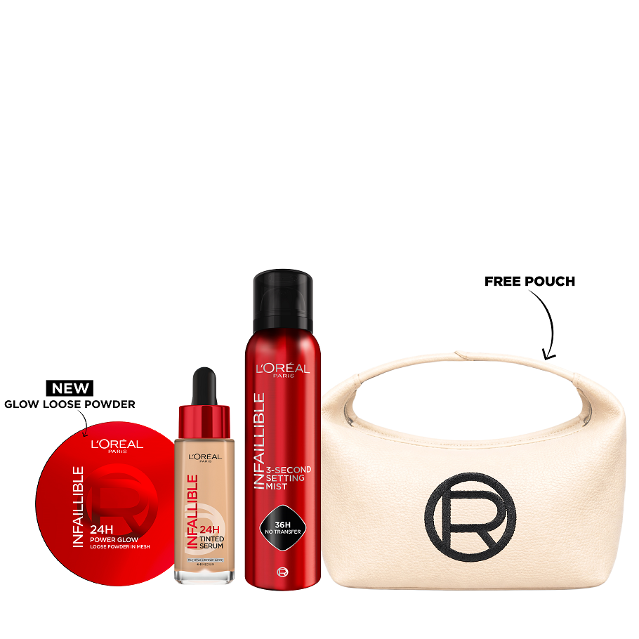 L'Oreal Paris - Infaillible Tinted Serum, Power Glow Loose Powder & Setting Mist Bundle