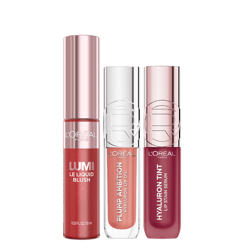 L'Oreal Paris - Lumi Le Liquid Blush, Plump Ambition Hyaluron Lip Stain & Hyaluron Lip Oil Bundle