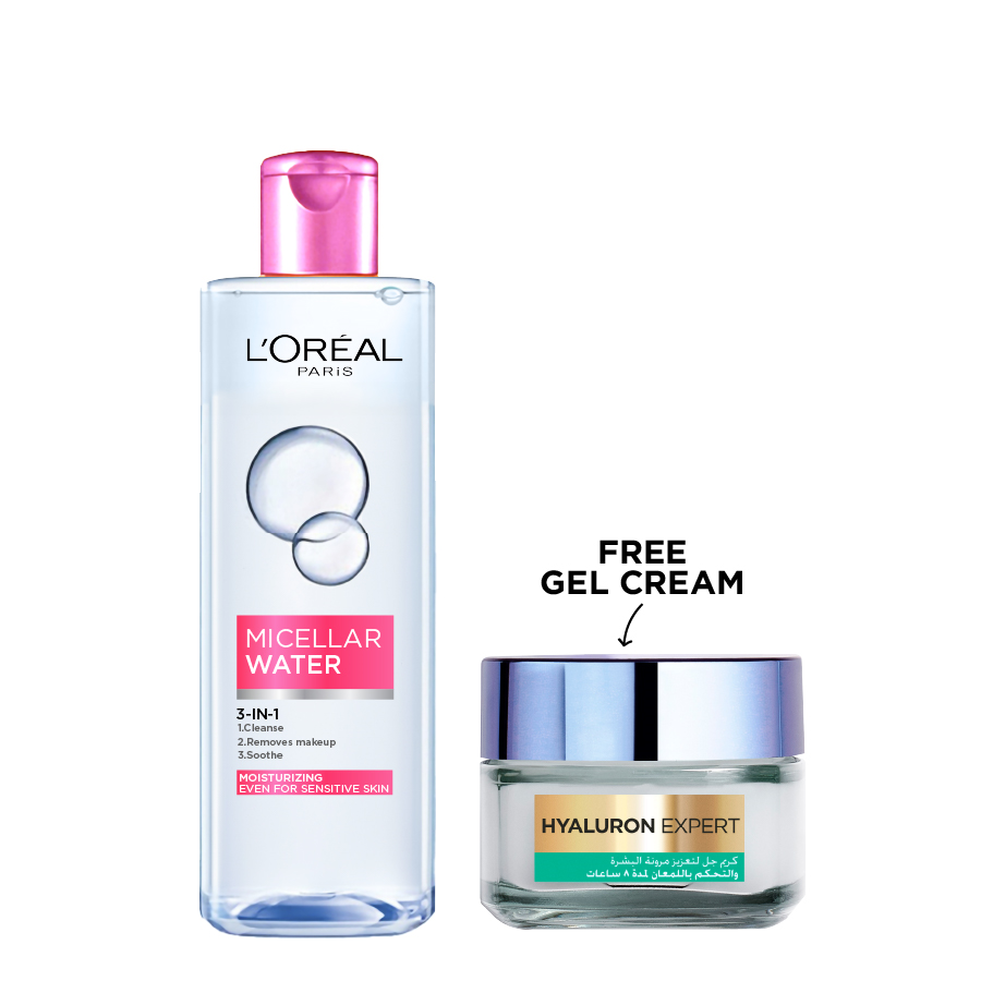 L'Oreal Skin EXpert - Micellar Water 3 In 1 Moisturizing & FREE Hyaluron Oil Gel Cream Bundle