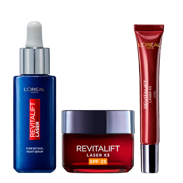 L'Oreal Skin Expert - Revitalift Laser Pure Retinol Serum, Revitalift Laser Eye Cream & Laser Day Cream Bundle