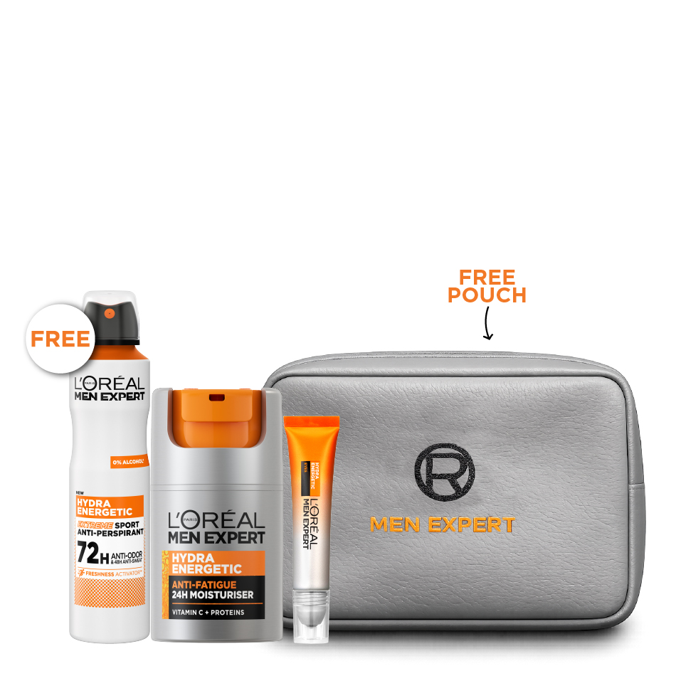 L'Oreal Men Expert - Hydra Energetic Moisturiser, Eye Roll On & Extreme Sport Deodorant Spray Bundle