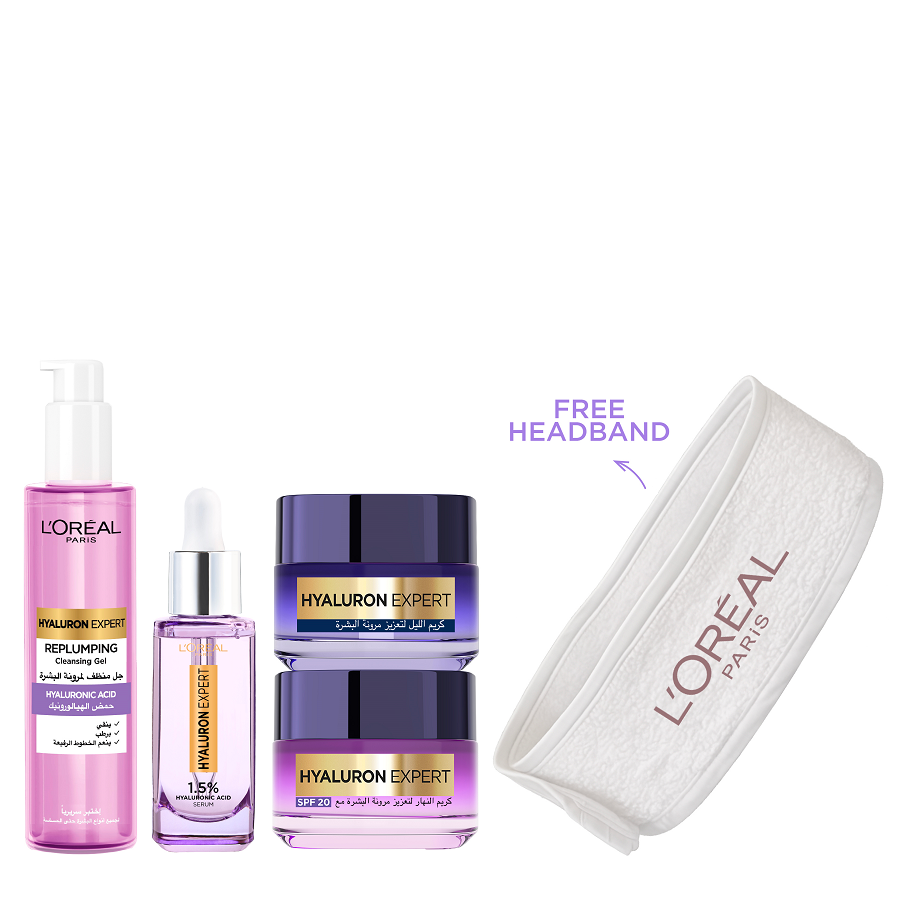 L'Oreal Skin Expert - Hyaluron Expert Cleansing Gel, Face Serum, Night Cream & Day Cream Bundle