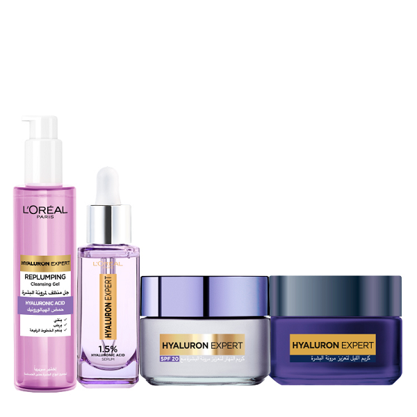 L'Oreal Skin Expert - Hyaluron Expert Day Cream, Night Cream, Serum & Cleansing Gel Bundle
