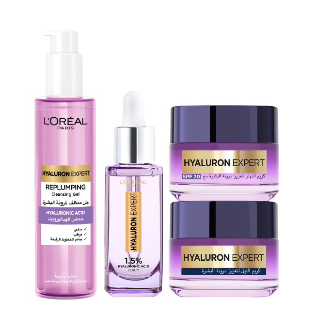 L'Oreal Skin Expert - Hyaluron Expert Day Cream, Night Cream, Serum & Cleansing Gel Bundle