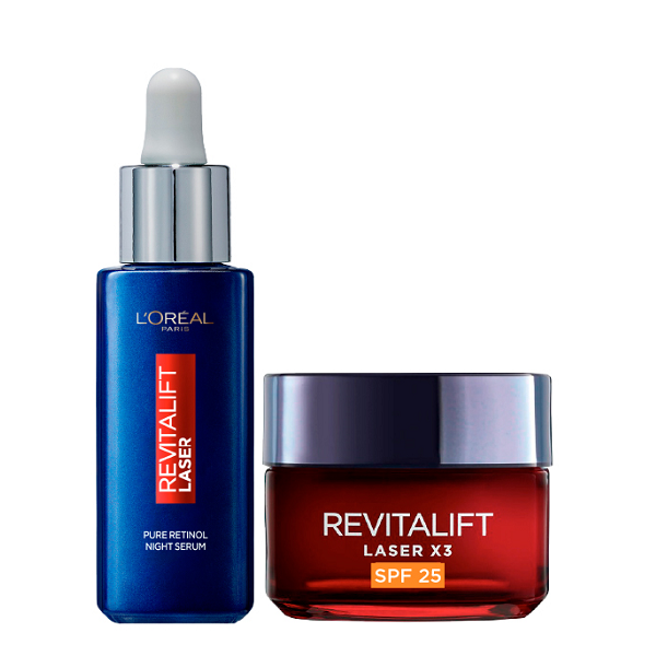 L'Oreal Skin Expert - Revitalift Laser Pure Retinol Night Serum & Laser 3x Day Cream SPF20 Bundle