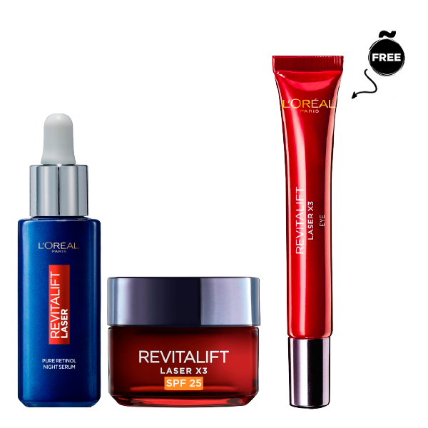 L'Oreal Skin Expert - Revitalift Laser Pure Retinol Serum, Revitalift Laser Eye Cream & Laser Day Cream Bundle