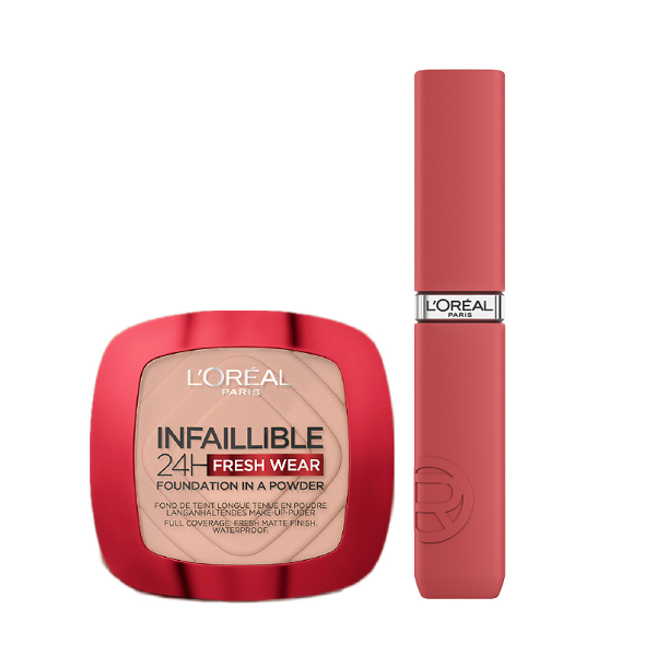 L'oreal - Infaillible 24H Fresh Wear Foundation In A Powder & Matte Resistance Liquid Lipstick Bundle