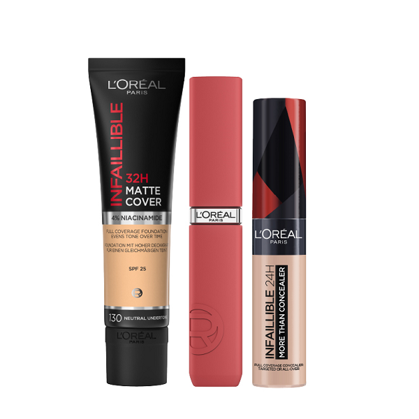 L'oreal Paris - Infaillible More Than Concealer, Matte Resistance Lipstick & Matte Cover Cream Foundation Bundle