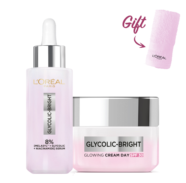 L'oreal Skin Expert - Glycolic Bright Brightening Face Serum & Day Cream Bundle