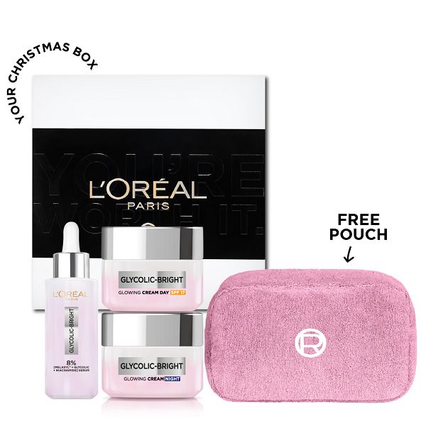 L'oreal Skin Expert - Glycolic Bright Glowing Serum, Night Cream & Day Cream SPF30 Bundle