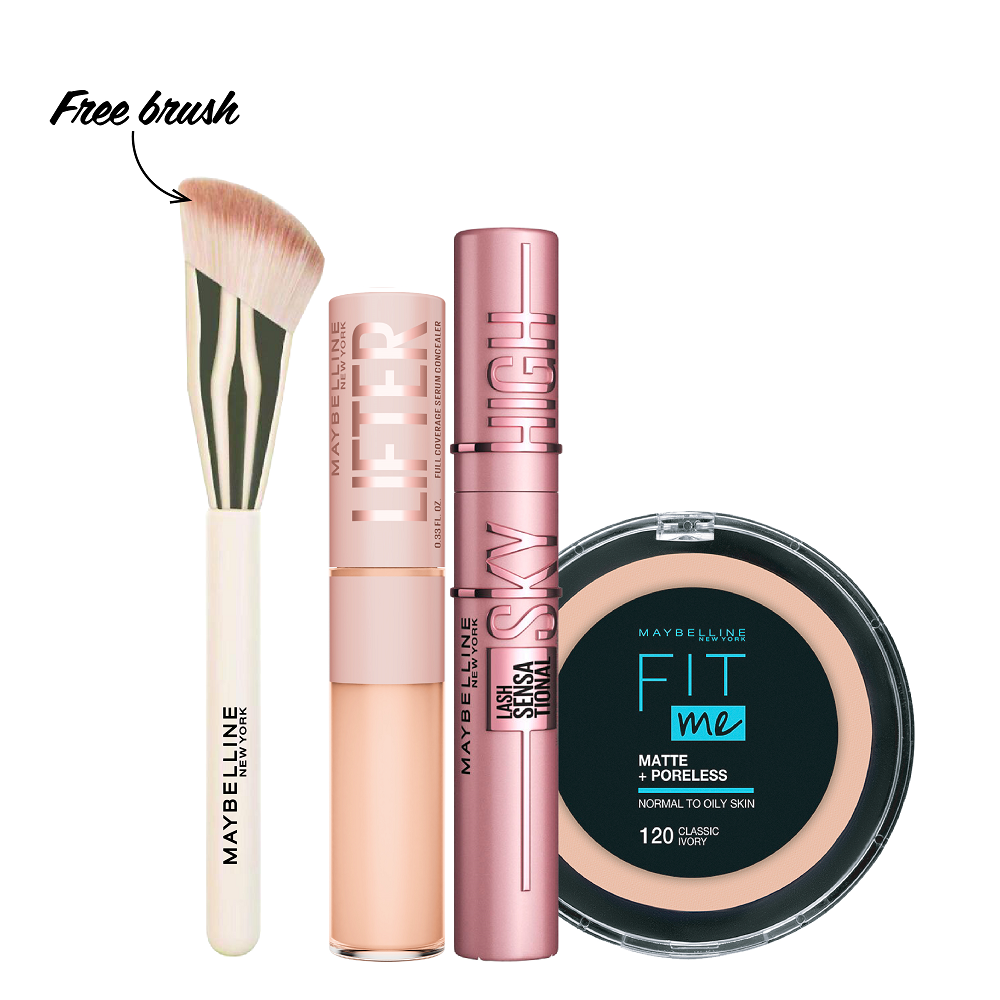 Maybelline - Lifter Concealer Serum, Fit Me Compact Powder & Sky High Mascara Black Bundle