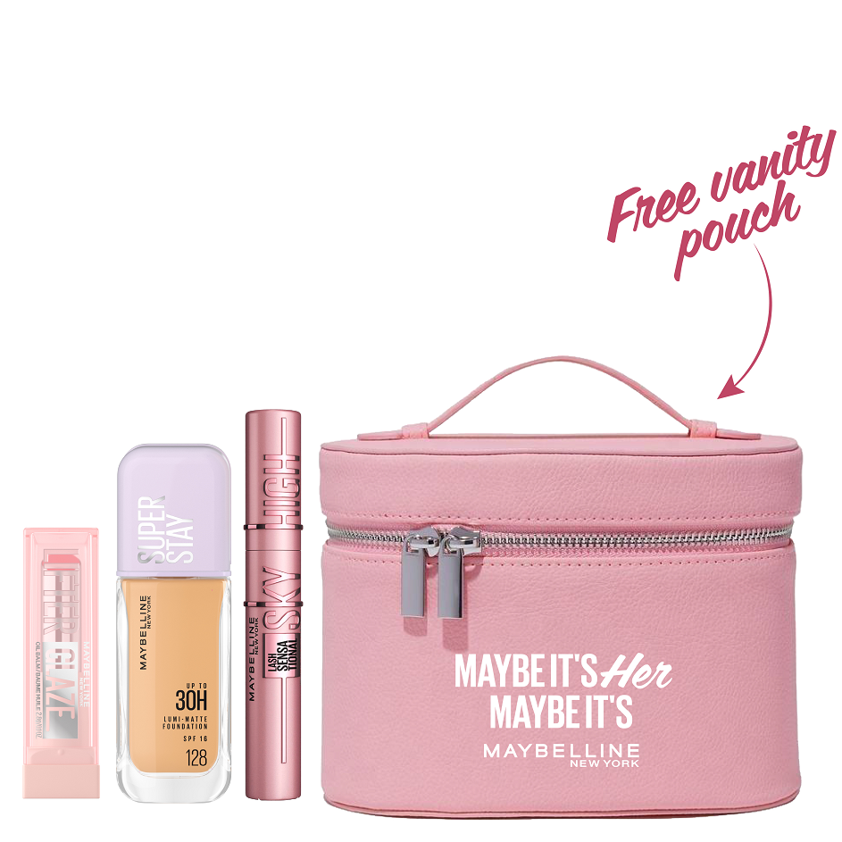 Maybelline - Lifter Glaze, Super Stay Lumi Matte Foundation & Sky High Mascara Black Bundle