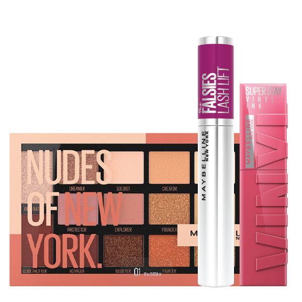 Maybelline - Nudes Of New York Palette, Falsies Lash Mascara & Vinyl Ink Lipstick Bundle