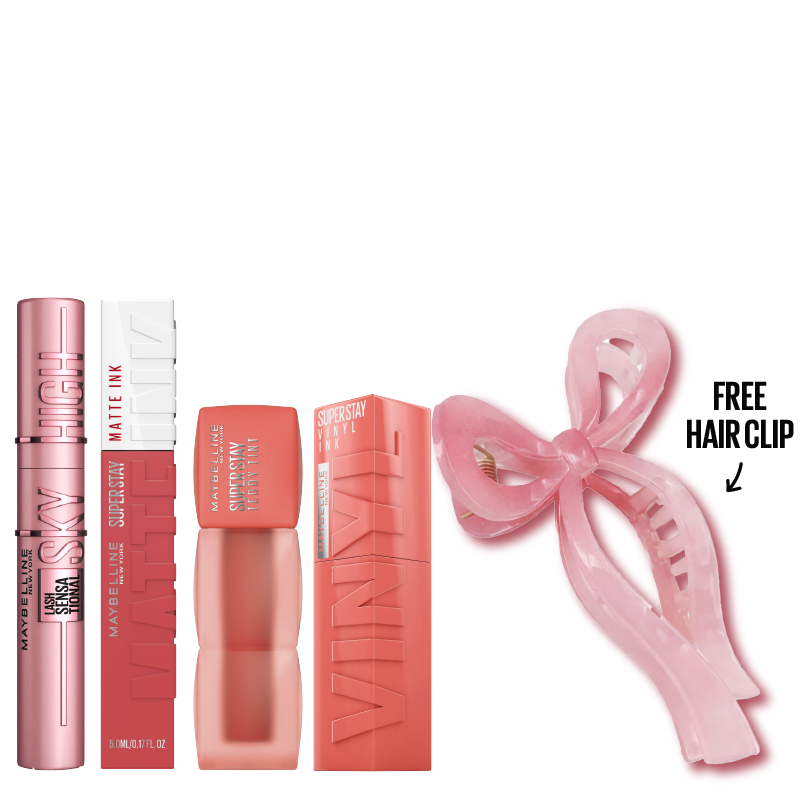 Maybelline - Sky High Mascara Black, Vinyl Ink, Teddy Tint & Matt Ink Lipstick Bundle