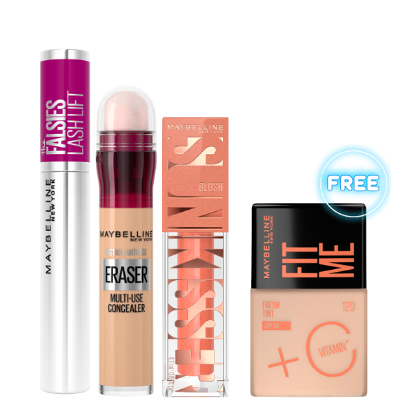 Maybelline - Sunkisser Blush, Falsies Lash Mascara, Age Rewind Eraser Concealer & Fit Me Fresh Tint Bundle