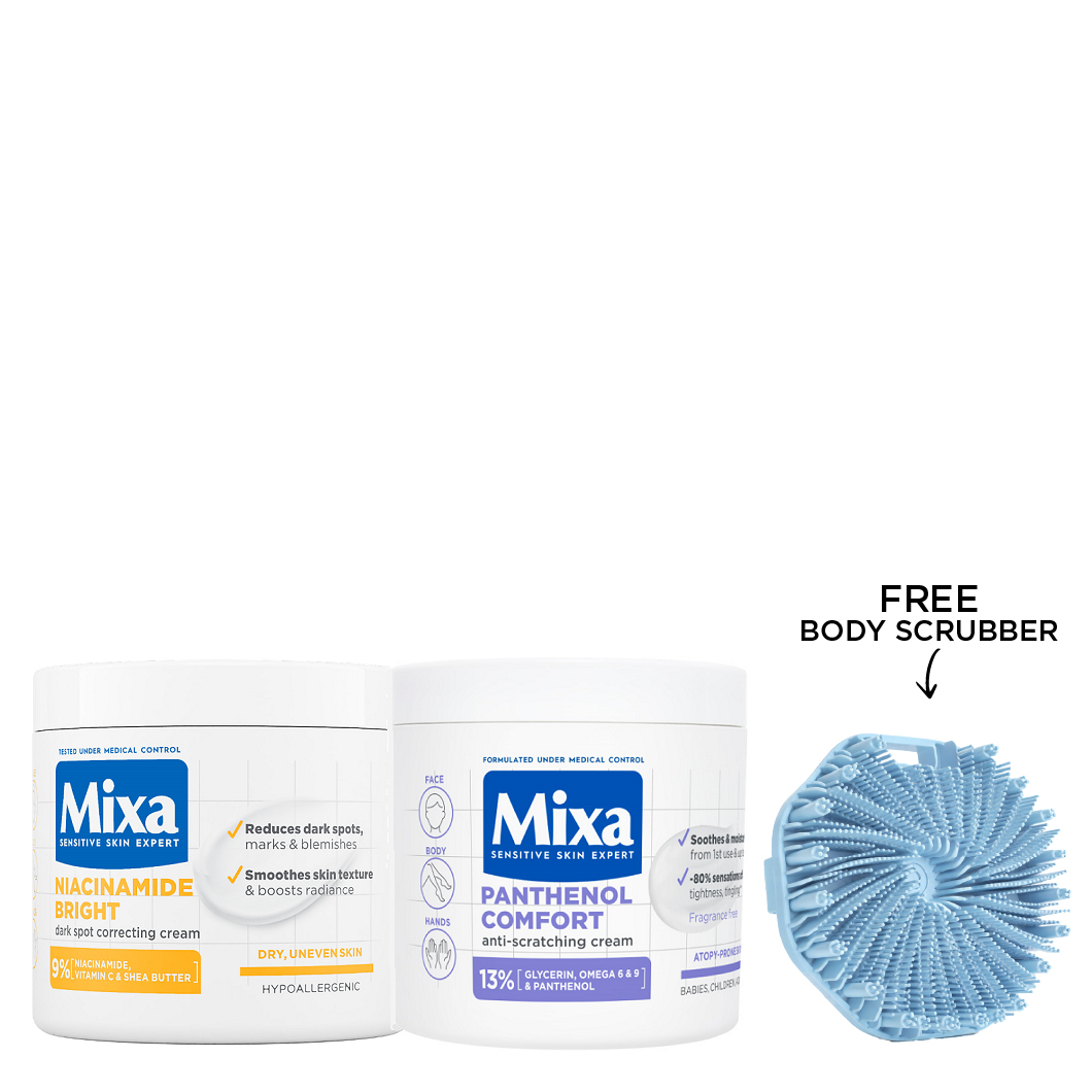 Mixa - Niacinamide Bright Dark Spot Correcting Cream & Panthenol Comfort Anti Scratching Cream Bundle