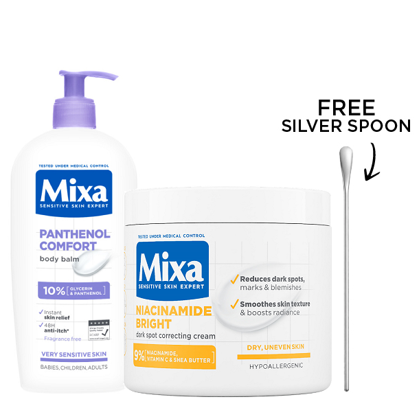 Mixa - Niacinamide Bright Dark Spot Correcting Cream & Panthenol Body Balm Bundle