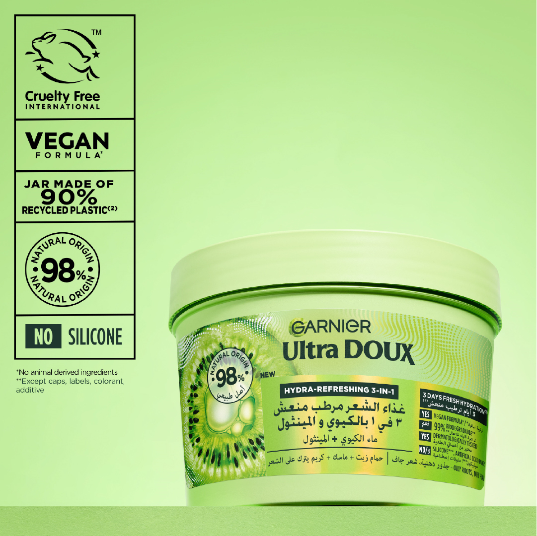 Ultra Doux - Hydra Refreshing 3 in 1 Hair Food With Kiwi & Menthol For Oily Roots & Dry hair