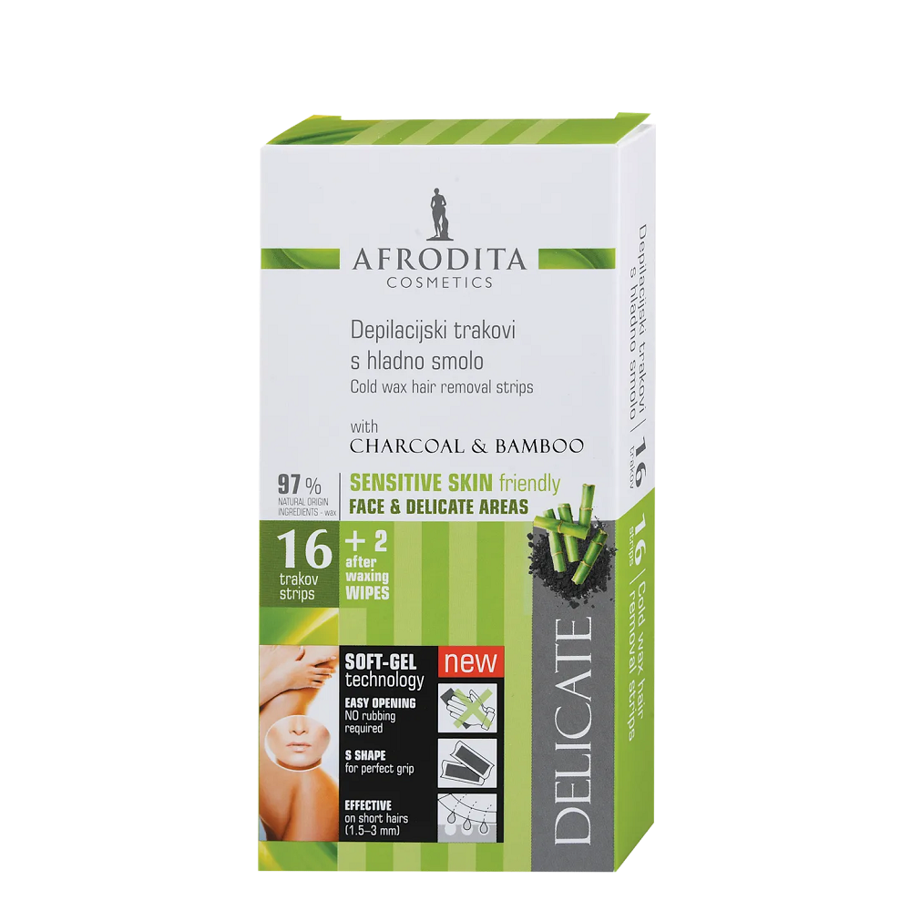 Afrodita - Cold Wax Hair Removal Strips With Charcoal & Bamboo For Face & Delicate Areas