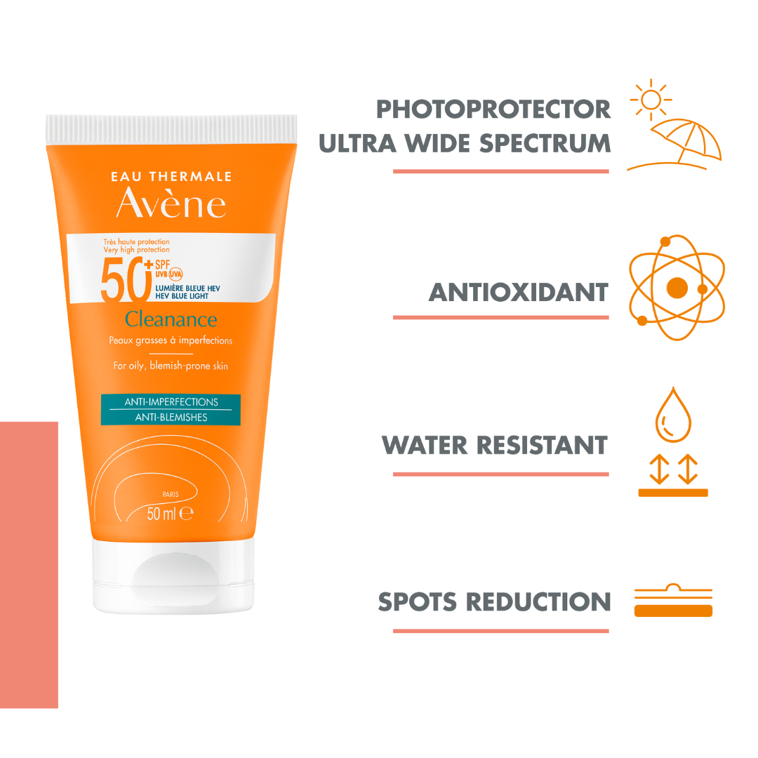 Avène - Cleanance Ultra Light Anti Blemishes SPF50+, After Sun Creamy Gel & Thermal Spring Water Spray Bundle
