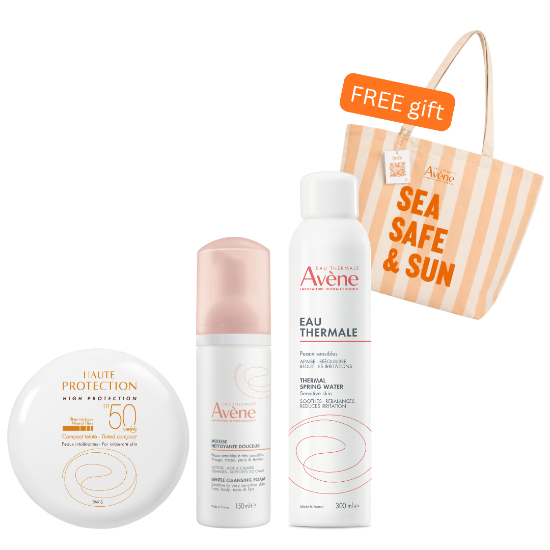 Avène - Mattifying Cleansing Foam, High Protection Tinted Compact SPF50+ Sand & Thermal Spray Bundle