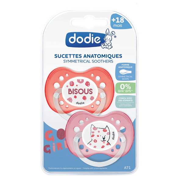 Dodie - Anatomical Duo Soothers 18+ months Funny Animals Girl A71