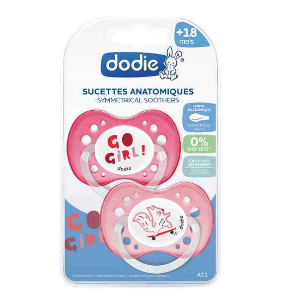 Dodie - Anatomical Duo Soothers 18+ months Funny Animals Girl A71