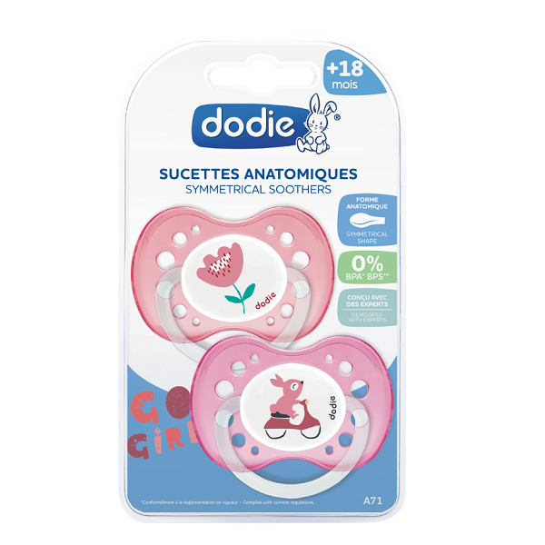 Dodie - Anatomical Duo Soothers 18+ months Funny Animals Girl A71