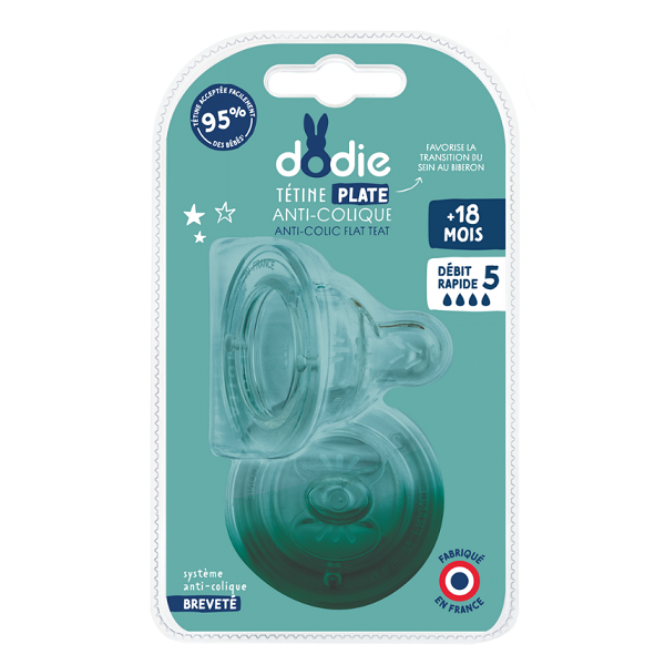 Dodie - Teat Sensation+ Flat Anti-Colic Wide Neck 18+ months 5 Fast Flow