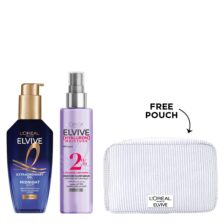 Elvive - Hyaluron Moisture Plump Serum & Extraordinary Oil Midnight Serum Bundle