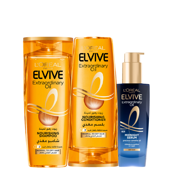 Elvive - Extraordinary Oil Shampoo, Conditioner & Midnight Serum Bundle