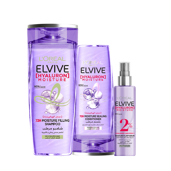 Elvive - Hyaluron Moisture Shampoo, Conditioner & Serum Spray Bundle