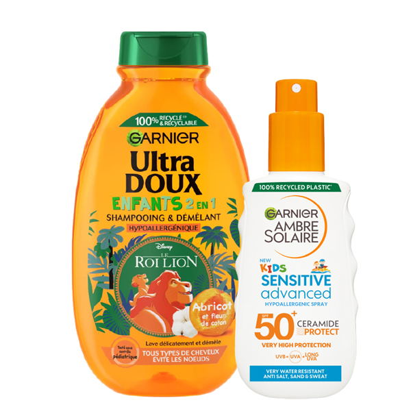 Garnier - Ambre Solaire Kids Sensitive SPF50+ & Kids 2 in 1 Shampoo Bundle