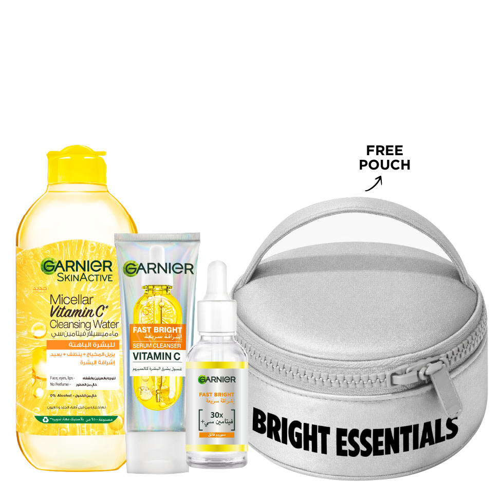 Garnier - Fast Bright Vitamin C Serum Cleanser, Booster Serum & Cleansing Micellar Water Bundle