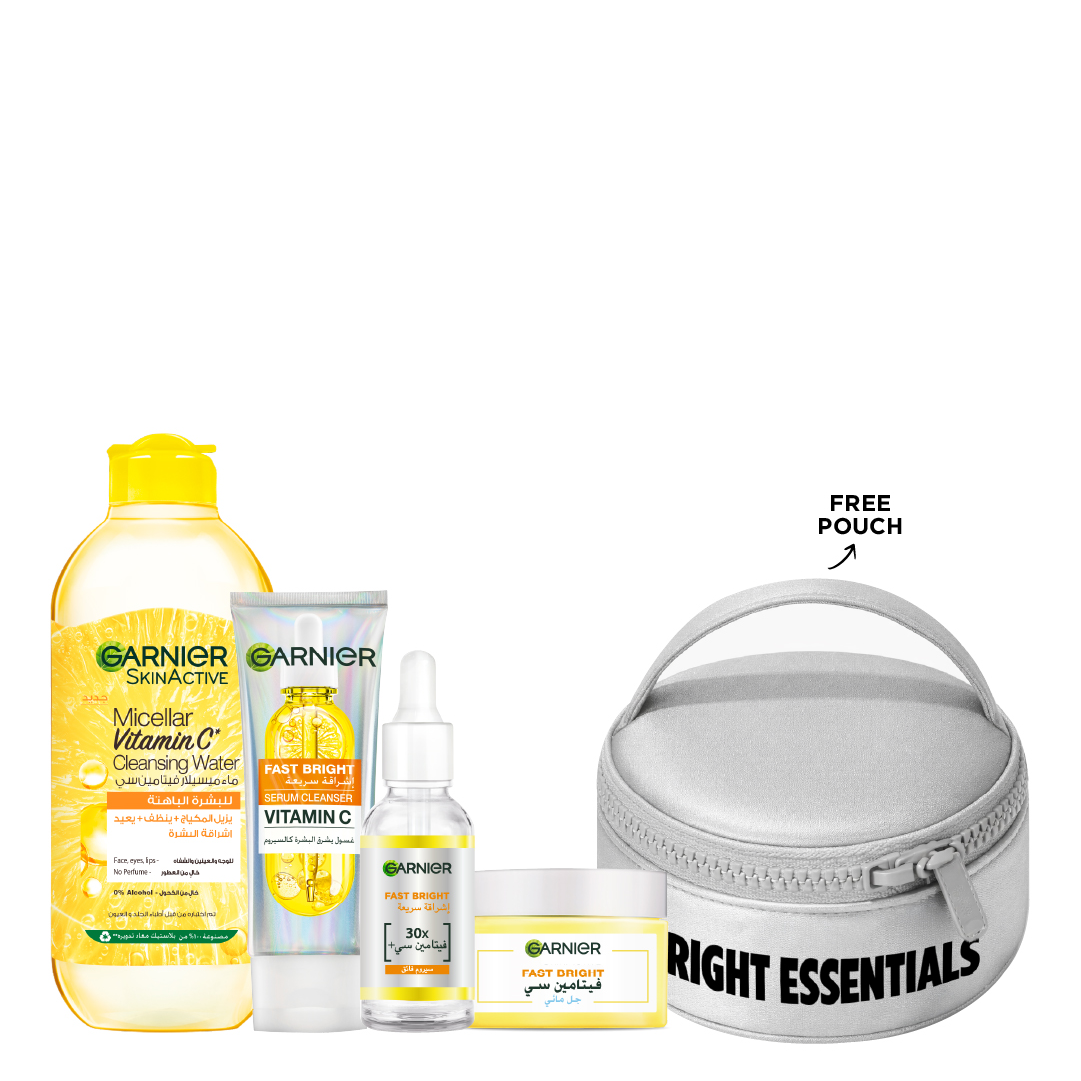 Garnier - Fast Bright Vitamin C Serum Cleanser, Booster Serum & Cleansing Micellar Water Bundle